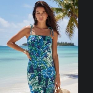 Rachel Zoe Tropical Botanical Midi Dress - Blue & Green Floral - XS